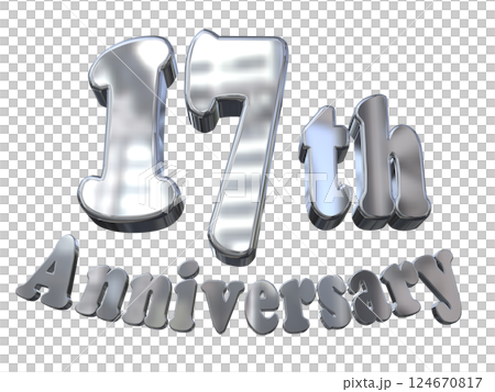 3DCG 字母“17 週年/17 週年紀念標誌閃光”銀色,銀色 3DCG 字母“17 週年/17 週年紀念標誌閃光”銀色,銀色 124670817