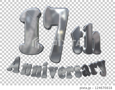3DCG文字「17th Anniversary/17周年マークキラキラ」シルバー,銀 124670818