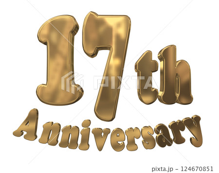 3DCG文字「17th Anniversary/17周年マークキラキラ」ゴールド,金 124670851