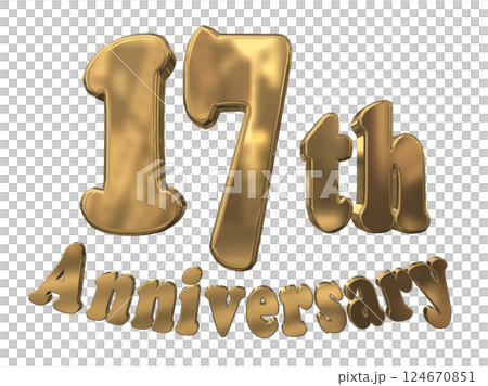 3DCG letters "17th Anniversary/17th Anniversary Mark Sparkling" Gold, Gold 124670851