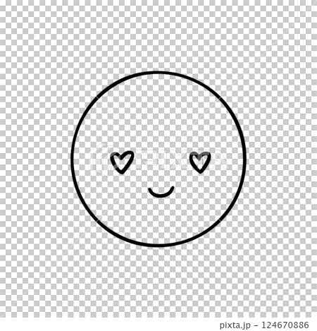 シンプルな手描きの目がハートマークの顔文字のモノクロイラスト シンプルな手描きの目がハートマークの顔文字のモノクロイラスト 124670886
