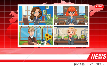 Virtual Newsroom Vector Illustration Virtual Newsroom Vector Illustration 124670937