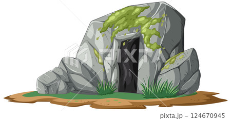 Moss-Covered Stone Cave Entrance 124670945