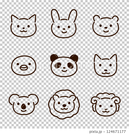 Cute animal face illustration set - line drawing 124671177