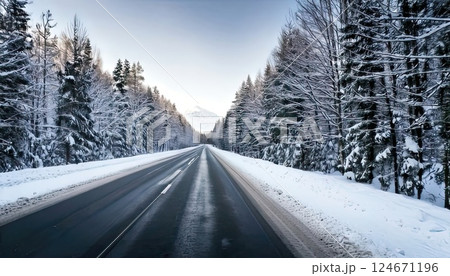 《AI画像》除雪した冬の道路 124671196