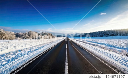 《AI画像》除雪した冬の道路 124671197