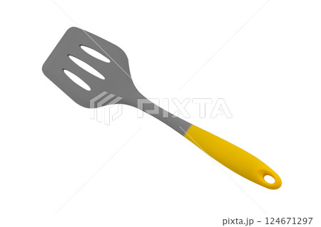 Kitchen Silicone Spatula. Heat resistant cooking spatula isolated on white background. 124671297