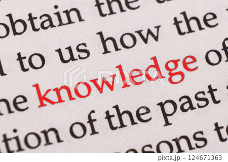 Focus on the red word Knowledge Macro shot printed red colour word Knowledge on a piece of paper or book Focus on the red word Knowledge Macro shot printed red colour word Knowledge on a piece of paper or book 124671363