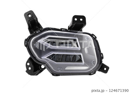 LED fog lamp isolated on a white background. Car spare parts LED fog lamp isolated on a white background. Car spare parts 124671390