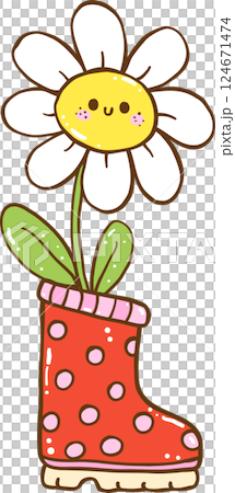 Cute Spring Rain Boot with Flower Bouquet Doodle Hand Drawn Cute Spring Rain Boot with Flower Bouquet Doodle Hand Drawn 124671474