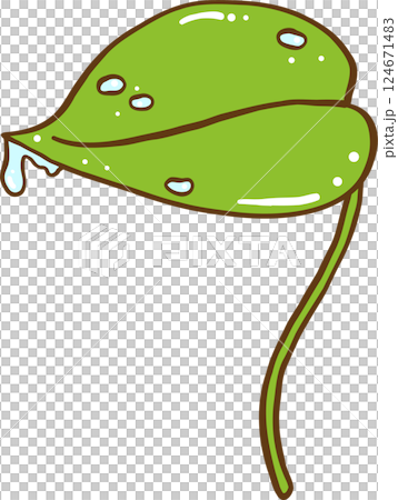 Cute Green Leaf with dew drop Decorative Doodle Hand Drawn 124671483