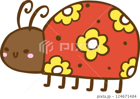Groovy Retro Spring Ladybug Doodle Hand Drawn 124671484