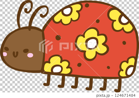Groovy Retro Spring Ladybug Doodle Hand Drawn 124671484