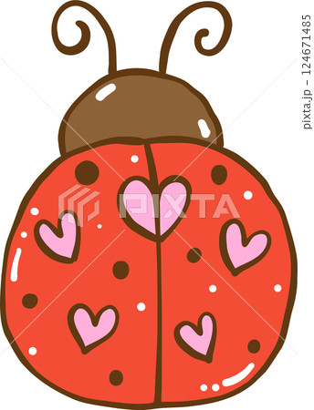 Groovy Retro Heart Ladybug Doodle Hand Drawn 124671485