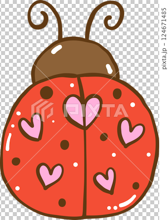 Groovy Retro Heart Ladybug Doodle Hand Drawn 124671485