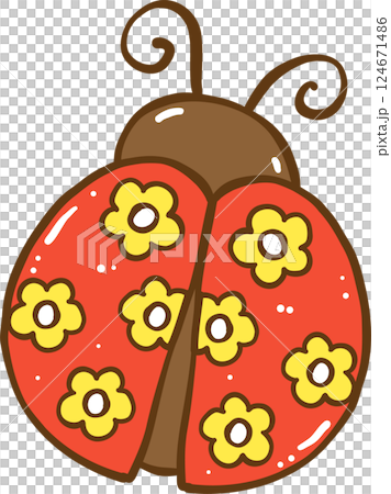 Groovy Retro Spring Ladybug Flower Doodle Hand Drawn 124671486
