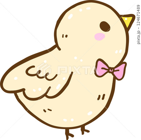 Cute Retro Little Bird with Bow Doodle Hand Drawn 124671489