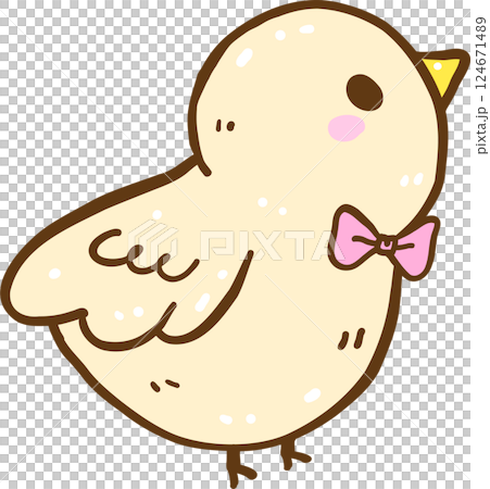 Cute Retro Little Bird with Bow Doodle Hand Drawn 124671489