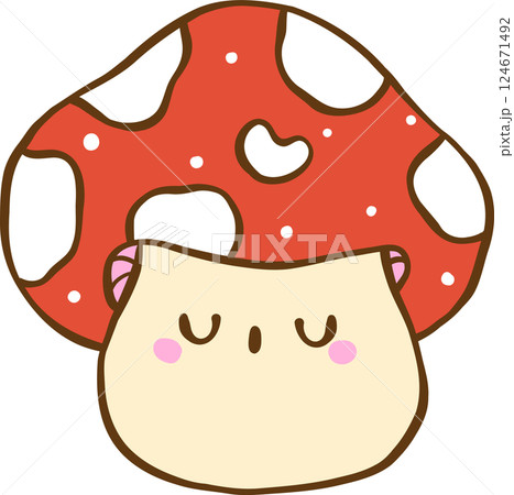 Groovy Retro Spring Red Mushroom Doodle Hand Drawn 124671492