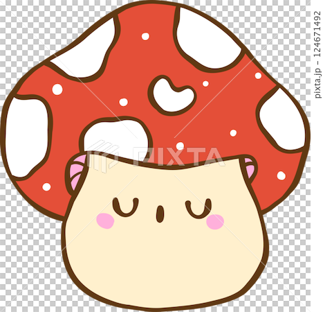 Groovy Retro Spring Red Mushroom Doodle Hand Drawn 124671492