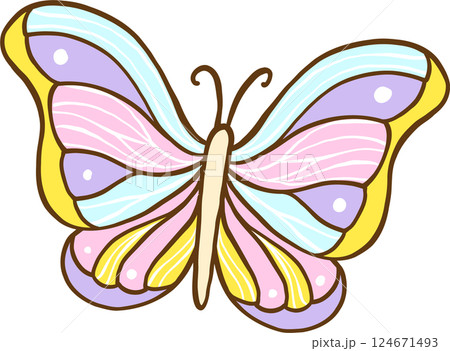 Groovy Retro Spring Butterfly Pastel Doodle Hand Drawn 124671493
