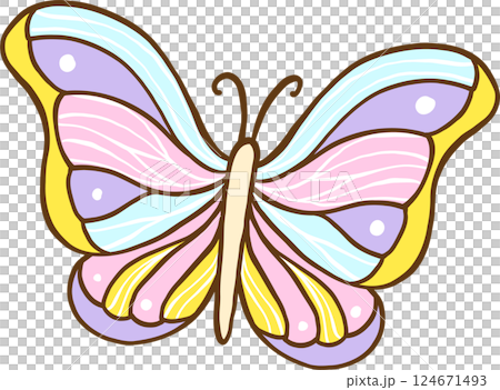 Groovy Retro Spring Butterfly Pastel Doodle Hand Drawn 124671493