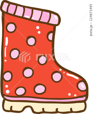 Cute Retro Spring Rain Boots Doodle Hand Drawn 124671495