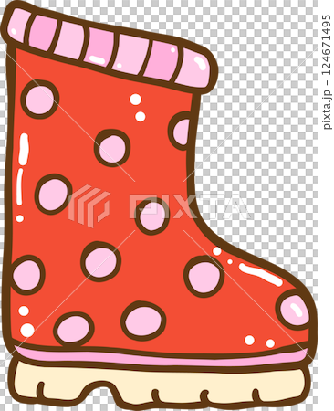 Cute Retro Spring Rain Boots Doodle Hand Drawn 124671495