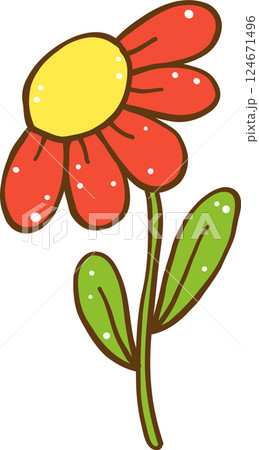 Cute Retro Spring Red Flower with Stem Doodle Hand Drawn 124671496