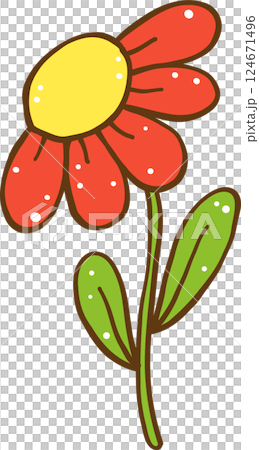 Cute Retro Spring Red Flower with Stem Doodle Hand Drawn 124671496