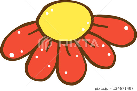 Cute Retro Spring Red Flower Doodle Hand Drawn 124671497
