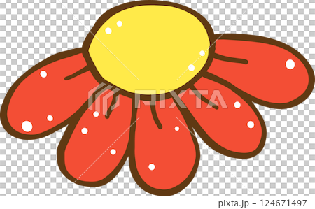 Cute Retro Spring Red Flower Doodle Hand Drawn 124671497