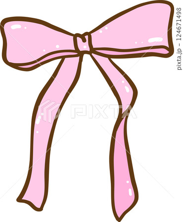 Retro Pink Ribbon Bow Doodle Hand Drawn 124671498