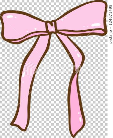 Retro Pink Ribbon Bow Doodle Hand Drawn 124671498