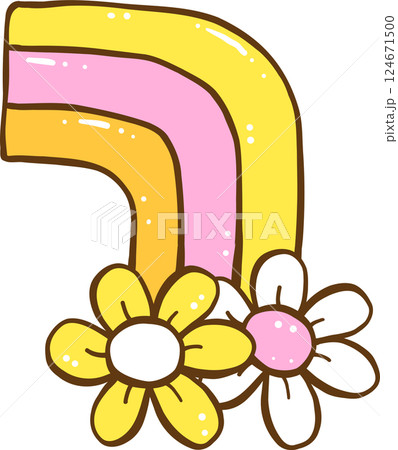 Groovy Retro Spring Flower Rainbow Doodle Hand Drawn 124671500