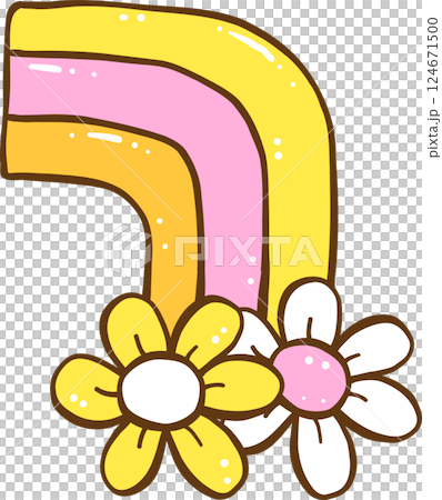 Groovy Retro Spring Flower Rainbow Doodle Hand Drawn 124671500