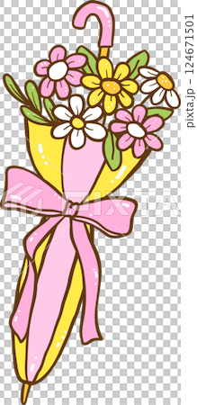 Groovy Retro Spring Umbrella Flowers Doodle Hand Drawn 124671501