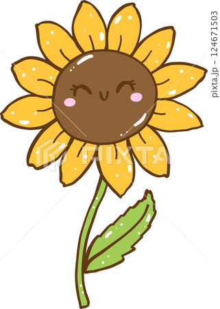 Groovy Retro Spring Sunflower with Sun Glasses Doodle Hand Drawn 124671503