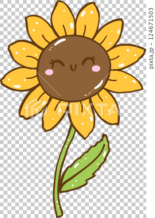 Groovy Retro Spring Sunflower with Sun Glasses Doodle Hand Drawn 124671503