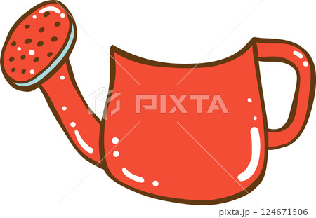 Cute Retro Spring Watering Can Doodle Hand Drawn 124671506