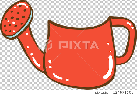 Cute Retro Spring Watering Can Doodle Hand Drawn 124671506