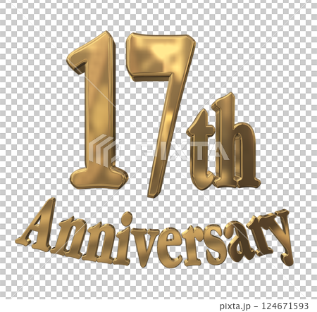 3DCG letters "17th Anniversary/17th Anniversary Mark Sparkling" Gold, Gold 124671593
