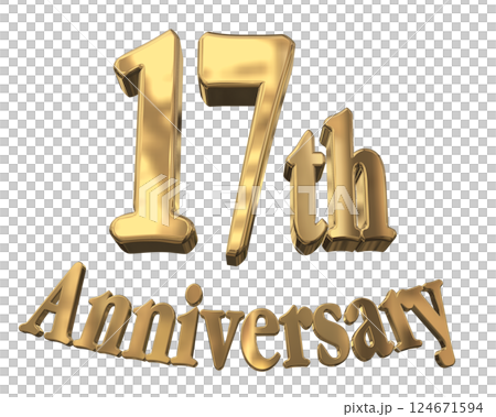 3DCG letters "17th Anniversary/17th Anniversary Mark Sparkling" Gold, Gold 124671594