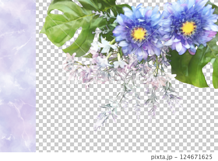 青紫系の花のフレームイラスト 青紫系の花のフレームイラスト 124671625