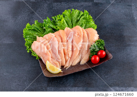 鶏ささみ肉 皿盛り たくさん 鶏ささみ肉 皿盛り たくさん 124671660