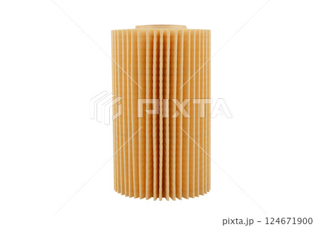 Car oil filter isolated on white background with clipping path. Oil car filter isolated. Quality spare parts for car service or maintenance Car oil filter isolated on white background with clipping path. Oil car filter isolated. Quality spare parts for car service or maintenance 124671900