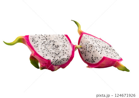 Dragon pitaya fruit isolated on white background. Pitahaya fruit texture background. Dragon pitaya fruit isolated on white background. Pitahaya fruit texture background. 124671926