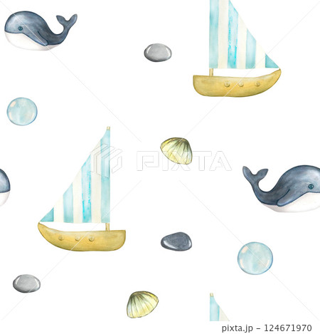 sea toy pattern watercolor sea toy pattern watercolor 124671970