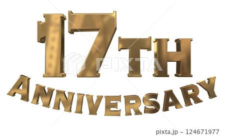 3DCG文字「17th Anniversary/17周年マークキラキラ」ゴールド,金 124671977