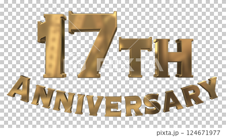 3DCG文字「17th Anniversary/17周年マークキラキラ」ゴールド,金 124671977